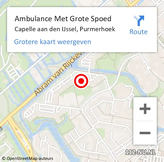 Locatie op kaart van de 112 melding: Ambulance Met Grote Spoed Naar Capelle aan den IJssel, Purmerhoek op 10 februari 2024 13:45