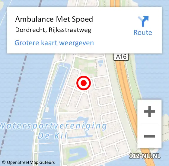 Locatie op kaart van de 112 melding: Ambulance Met Spoed Naar Dordrecht, Rijksstraatweg op 10 februari 2024 13:48