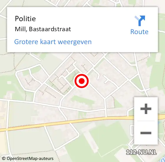 Locatie op kaart van de 112 melding: Politie Mill, Bastaardstraat op 10 februari 2024 14:08