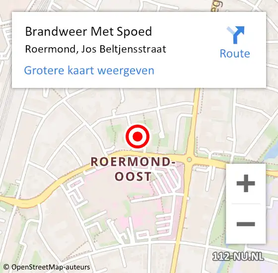 Locatie op kaart van de 112 melding: Brandweer Met Spoed Naar Roermond, Jos Beltjensstraat op 10 februari 2024 15:02