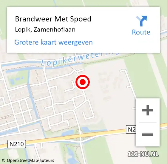 Locatie op kaart van de 112 melding: Brandweer Met Spoed Naar Lopik, Zamenhoflaan op 10 februari 2024 15:04