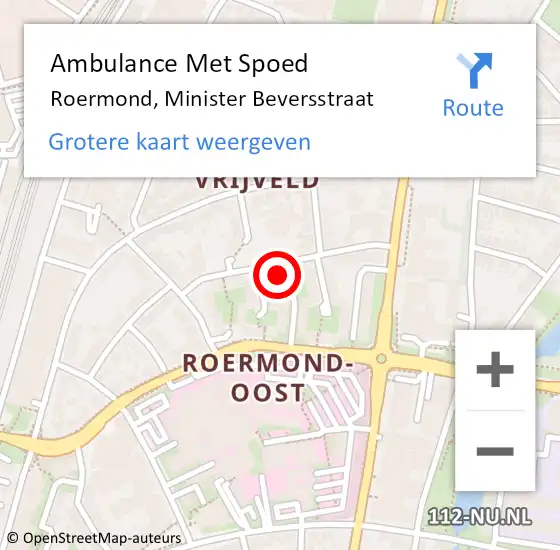 Locatie op kaart van de 112 melding: Ambulance Met Spoed Naar Roermond, Minister Beversstraat op 10 februari 2024 15:44