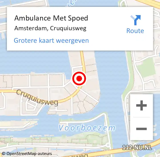 Locatie op kaart van de 112 melding: Ambulance Met Spoed Naar Amsterdam, Cruquiusweg op 10 februari 2024 15:56