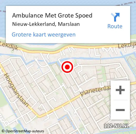 Locatie op kaart van de 112 melding: Ambulance Met Grote Spoed Naar Nieuw-Lekkerland, Marslaan op 10 februari 2024 16:03