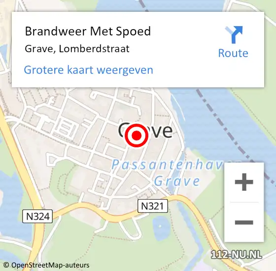 Locatie op kaart van de 112 melding: Brandweer Met Spoed Naar Grave, Lomberdstraat op 10 februari 2024 16:09