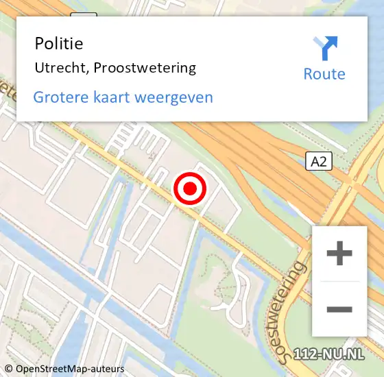 Locatie op kaart van de 112 melding: Politie Utrecht, Proostwetering op 10 februari 2024 16:49