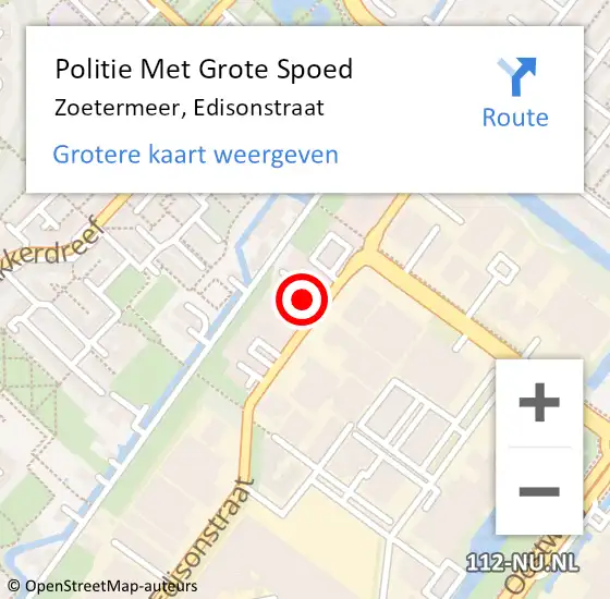 Locatie op kaart van de 112 melding: Politie Met Grote Spoed Naar Zoetermeer, Edisonstraat op 10 februari 2024 17:17