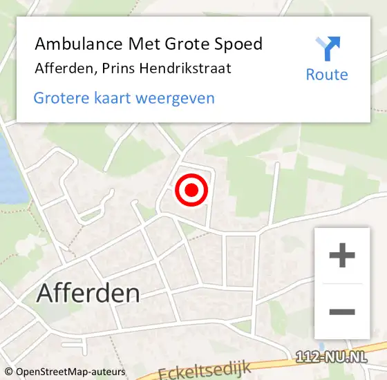 Locatie op kaart van de 112 melding: Ambulance Met Grote Spoed Naar Afferden, Prins Hendrikstraat op 10 februari 2024 18:09