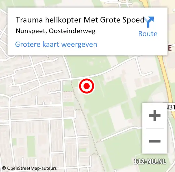 Locatie op kaart van de 112 melding: Trauma helikopter Met Grote Spoed Naar Nunspeet, Oosteinderweg op 10 februari 2024 18:09