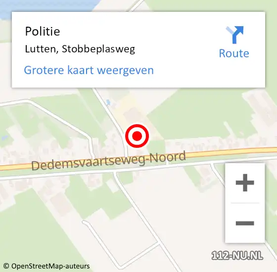 Locatie op kaart van de 112 melding: Politie Lutten, Stobbeplasweg op 10 februari 2024 18:31