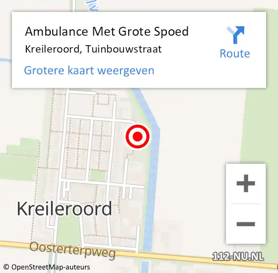 Locatie op kaart van de 112 melding: Ambulance Met Grote Spoed Naar Kreileroord, Tuinbouwstraat op 10 februari 2024 18:44