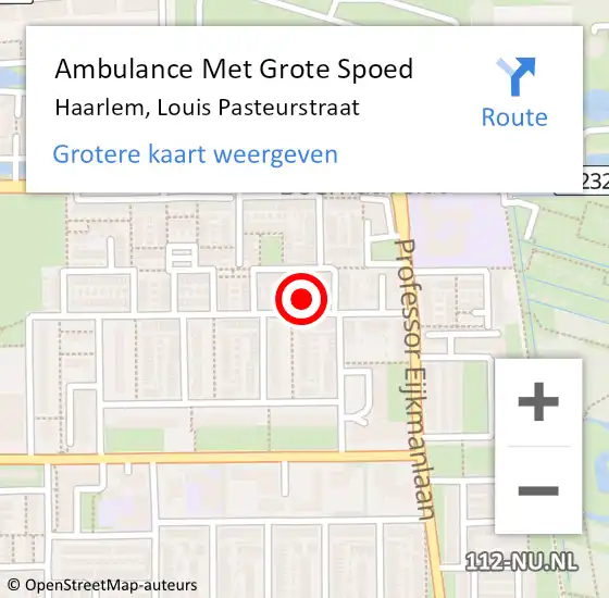 Locatie op kaart van de 112 melding: Ambulance Met Grote Spoed Naar Haarlem, Louis Pasteurstraat op 10 februari 2024 19:00