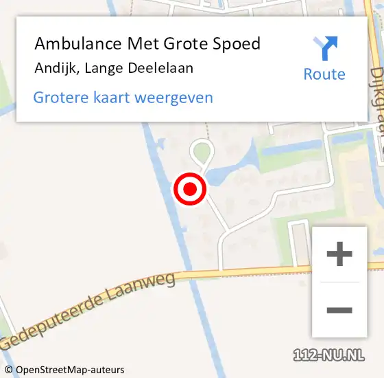 Locatie op kaart van de 112 melding: Ambulance Met Grote Spoed Naar Andijk, Lange Deelelaan op 10 februari 2024 20:07