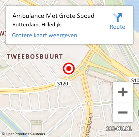 Locatie op kaart van de 112 melding: Ambulance Met Grote Spoed Naar Rotterdam, Hilledijk op 10 februari 2024 20:38