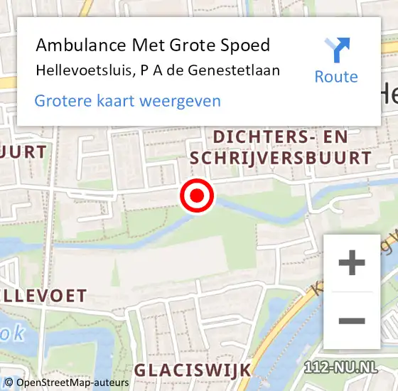 Locatie op kaart van de 112 melding: Ambulance Met Grote Spoed Naar Hellevoetsluis, P A de Genestetlaan op 10 februari 2024 21:05