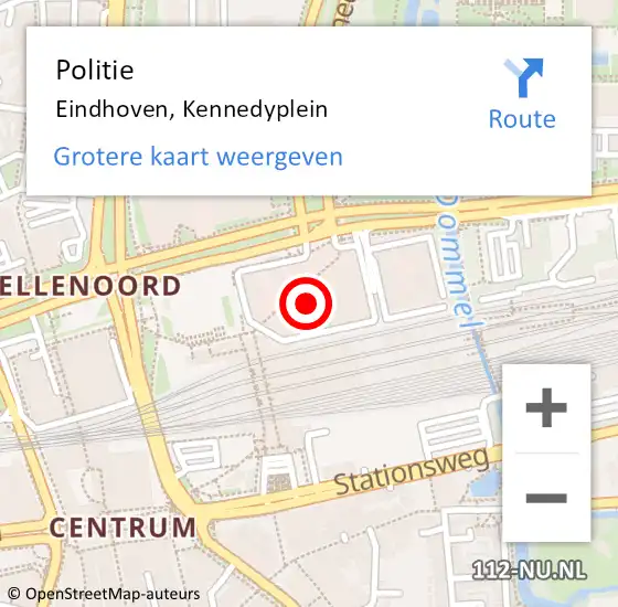 Locatie op kaart van de 112 melding: Politie Eindhoven, Kennedyplein op 10 februari 2024 21:26