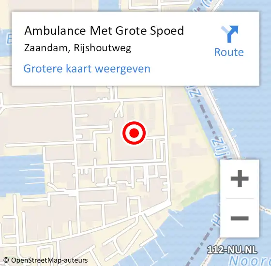 Locatie op kaart van de 112 melding: Ambulance Met Grote Spoed Naar Zaandam, Rijshoutweg op 10 februari 2024 22:34
