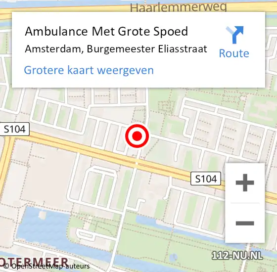 Locatie op kaart van de 112 melding: Ambulance Met Grote Spoed Naar Amsterdam, Burgemeester Eliasstraat op 10 februari 2024 23:10