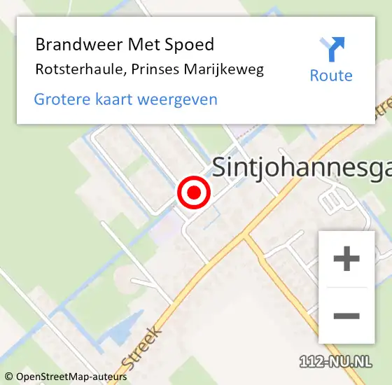 Locatie op kaart van de 112 melding: Brandweer Met Spoed Naar Rotsterhaule, Prinses Marijkeweg op 10 februari 2024 23:44