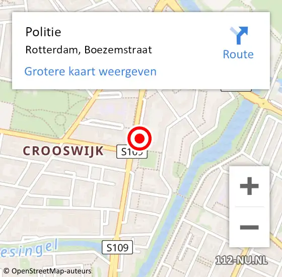Locatie op kaart van de 112 melding: Politie Rotterdam, Boezemstraat op 11 februari 2024 00:14