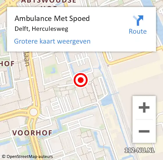 Locatie op kaart van de 112 melding: Ambulance Met Spoed Naar Delft, Herculesweg op 11 februari 2024 00:18