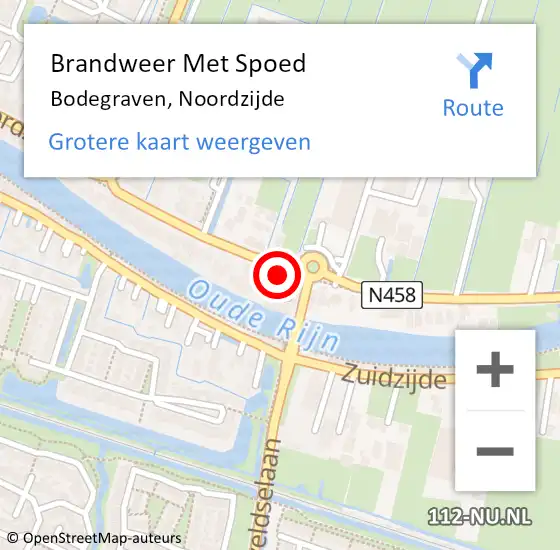 Locatie op kaart van de 112 melding: Brandweer Met Spoed Naar Bodegraven, Noordzijde op 11 februari 2024 01:22