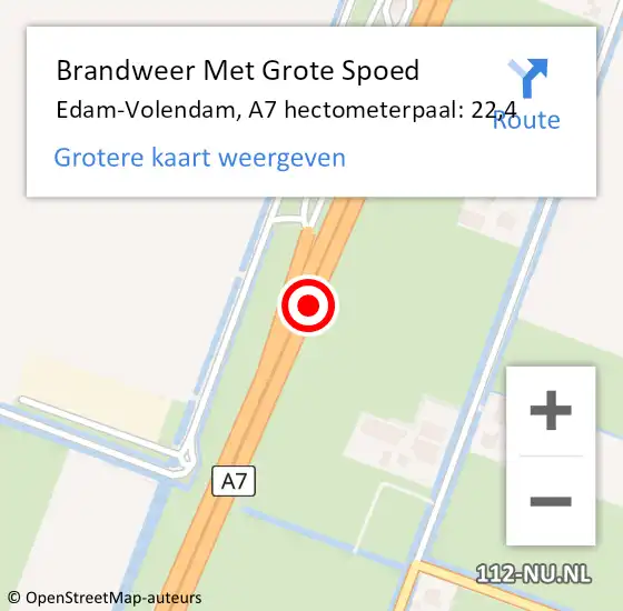 Locatie op kaart van de 112 melding: Brandweer Met Grote Spoed Naar Edam-Volendam, A7 hectometerpaal: 22,4 op 11 februari 2024 01:50