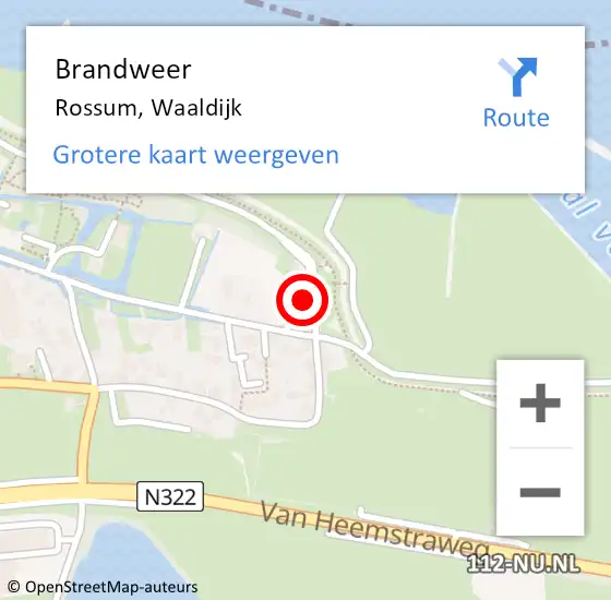 Locatie op kaart van de 112 melding: Brandweer Rossum, Waaldijk op 11 februari 2024 02:18