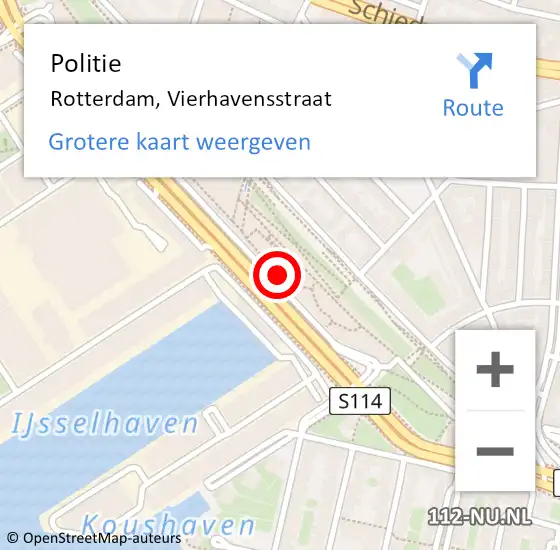 Locatie op kaart van de 112 melding: Politie Rotterdam, Vierhavensstraat op 11 februari 2024 02:45