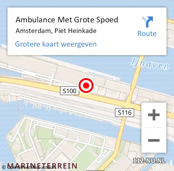 Locatie op kaart van de 112 melding: Ambulance Met Grote Spoed Naar Amsterdam, Piet Heinkade op 11 februari 2024 03:14