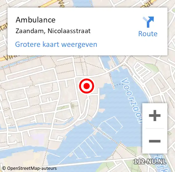 Locatie op kaart van de 112 melding: Ambulance Zaandam, Nicolaasstraat op 11 februari 2024 04:02