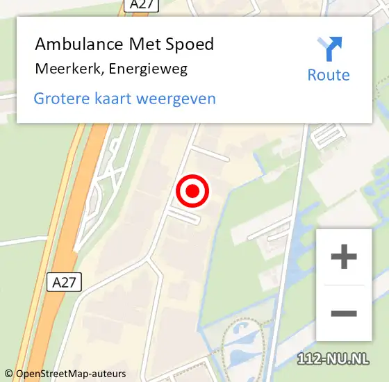 Locatie op kaart van de 112 melding: Ambulance Met Spoed Naar Meerkerk, Energieweg op 11 februari 2024 04:12
