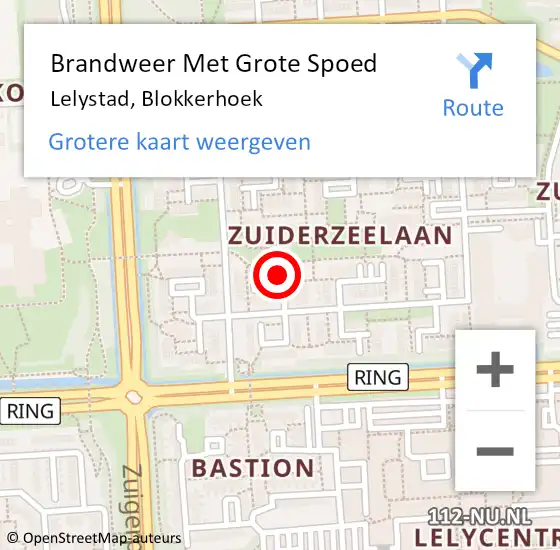 Locatie op kaart van de 112 melding: Brandweer Met Grote Spoed Naar Lelystad, Blokkerhoek op 11 februari 2024 04:28