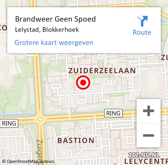 Locatie op kaart van de 112 melding: Brandweer Geen Spoed Naar Lelystad, Blokkerhoek op 11 februari 2024 04:34