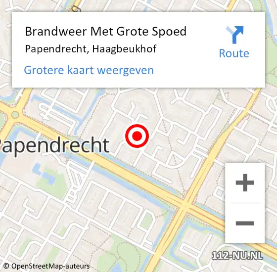 Locatie op kaart van de 112 melding: Brandweer Met Grote Spoed Naar Papendrecht, Haagbeukhof op 11 februari 2024 04:52