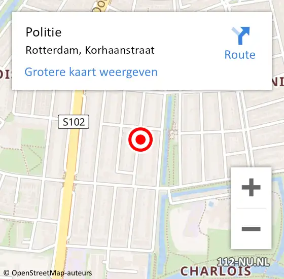 Locatie op kaart van de 112 melding: Politie Rotterdam, Korhaanstraat op 11 februari 2024 06:09