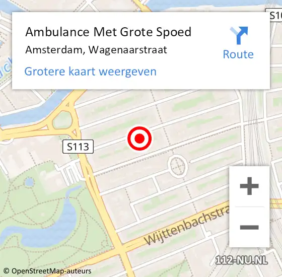 Locatie op kaart van de 112 melding: Ambulance Met Grote Spoed Naar Amsterdam, Wagenaarstraat op 11 februari 2024 08:12
