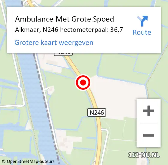 Locatie op kaart van de 112 melding: Ambulance Met Grote Spoed Naar Alkmaar, N246 hectometerpaal: 36,7 op 11 februari 2024 09:10