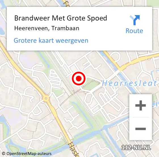 Locatie op kaart van de 112 melding: Brandweer Met Grote Spoed Naar Heerenveen, Trambaan op 11 februari 2024 10:11