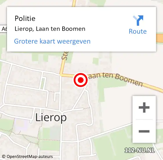 Locatie op kaart van de 112 melding: Politie Lierop, Laan ten Boomen op 11 februari 2024 10:22