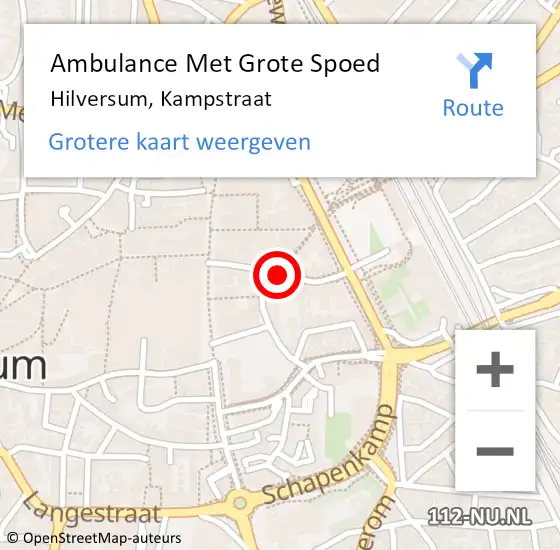 Locatie op kaart van de 112 melding: Ambulance Met Grote Spoed Naar Hilversum, Kampstraat op 25 september 2014 13:38