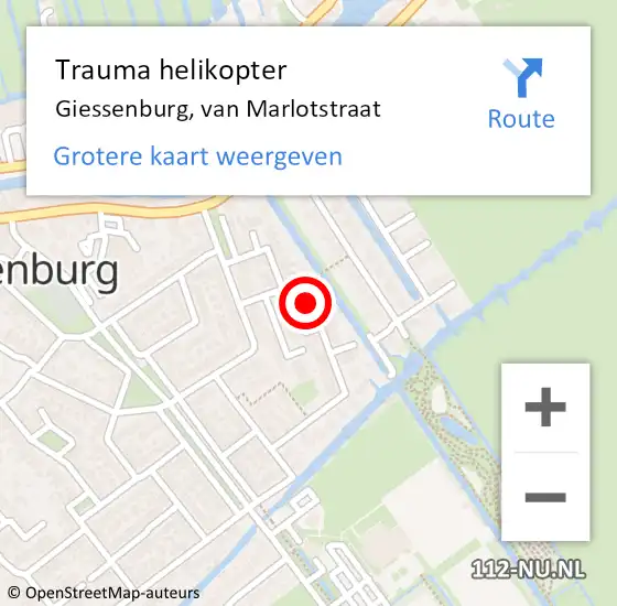 Locatie op kaart van de 112 melding: Trauma helikopter Giessenburg, van Marlotstraat op 11 februari 2024 12:42