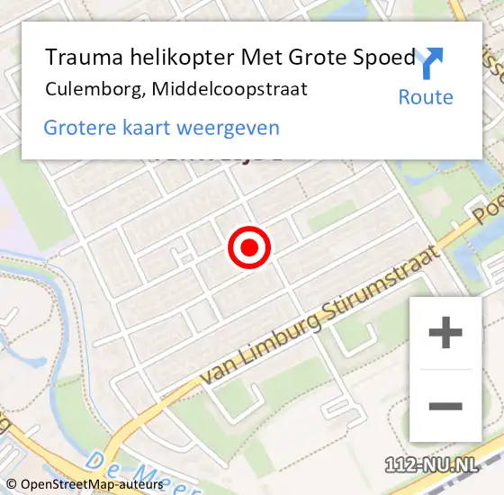 Locatie op kaart van de 112 melding: Trauma helikopter Met Grote Spoed Naar Culemborg, Middelcoopstraat op 11 februari 2024 13:08