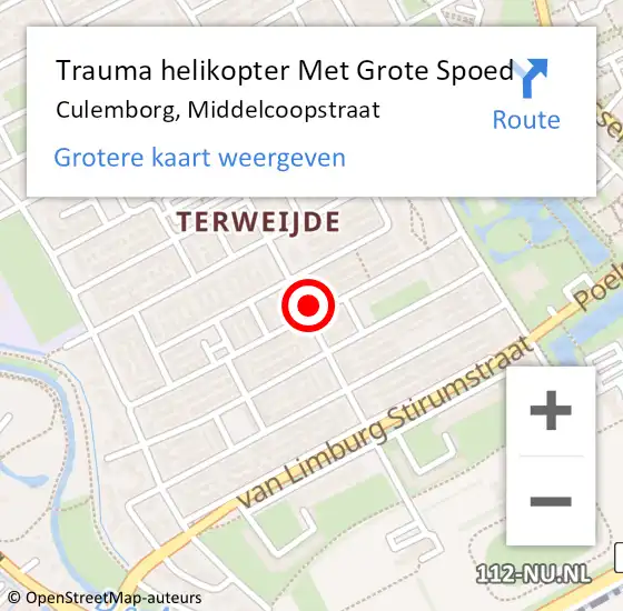 Locatie op kaart van de 112 melding: Trauma helikopter Met Grote Spoed Naar Culemborg, Middelcoopstraat op 11 februari 2024 13:13