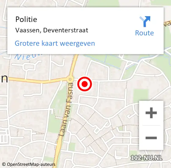 Locatie op kaart van de 112 melding: Politie Vaassen, Deventerstraat op 11 februari 2024 13:31