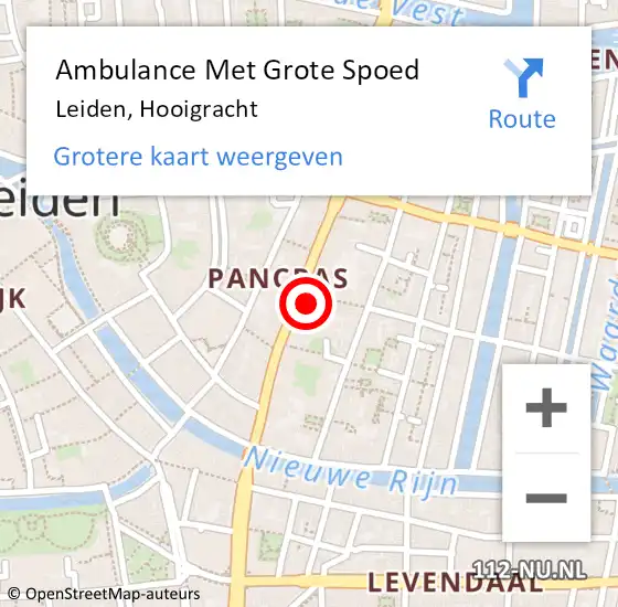 Locatie op kaart van de 112 melding: Ambulance Met Grote Spoed Naar Leiden, Hooigracht op 11 februari 2024 13:55