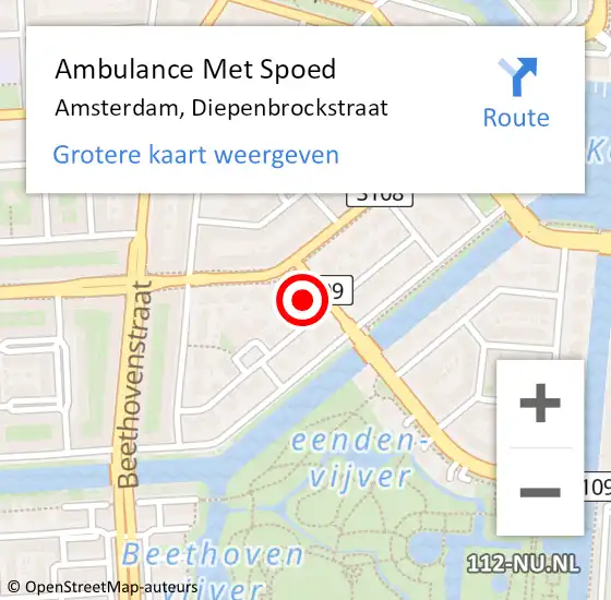 Locatie op kaart van de 112 melding: Ambulance Met Spoed Naar Amsterdam, Diepenbrockstraat op 11 februari 2024 14:05