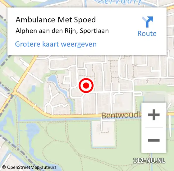 Locatie op kaart van de 112 melding: Ambulance Met Spoed Naar Alphen aan den Rijn, Sportlaan op 11 februari 2024 14:25