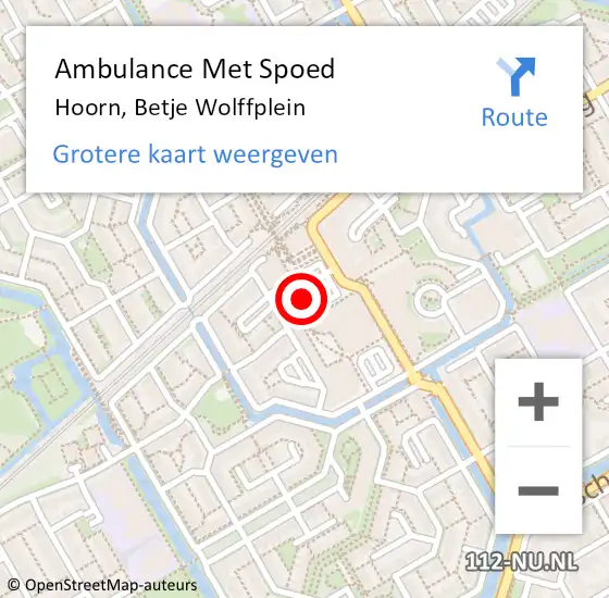 Locatie op kaart van de 112 melding: Ambulance Met Spoed Naar Hoorn, Betje Wolffplein op 11 februari 2024 15:02