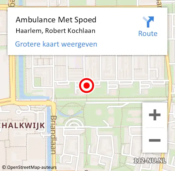 Locatie op kaart van de 112 melding: Ambulance Met Spoed Naar Haarlem, Robert Kochlaan op 11 februari 2024 15:30